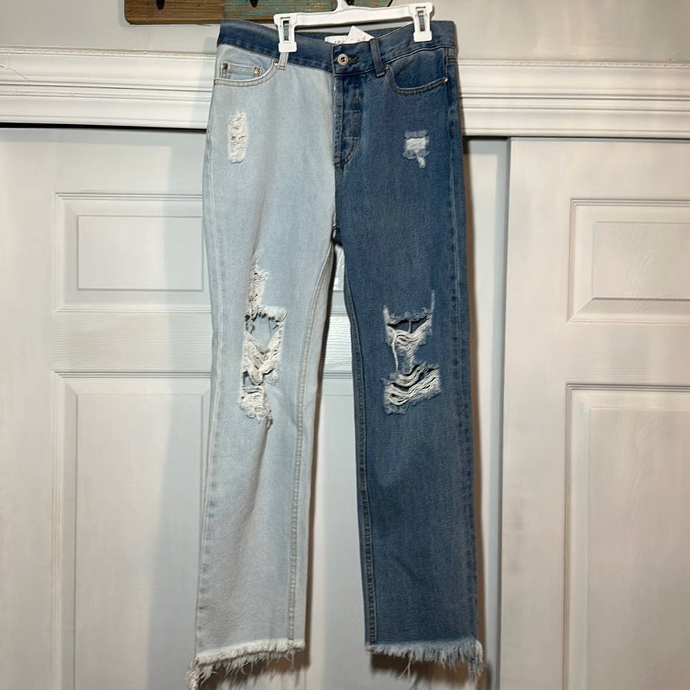 Two Tone Ripped Denim Jeans NWT